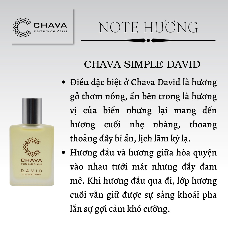 Nước hoa CHAVA DAVID 15ml chính hãng dành cho Nam - theo Tiêu Chuẩn Pháp