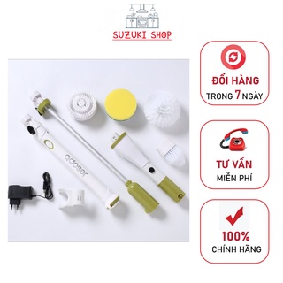 Máy cọ chà sàn vệ sinh tự động cầm tay, Bàn chải làm sạch vệ sinh nhà tắm không dây với 4 đầu thay thế