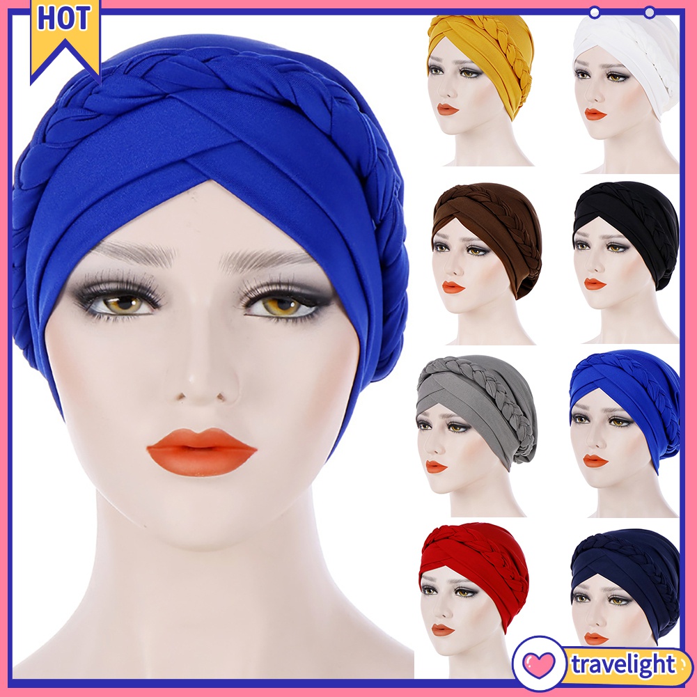 Mũ turban trùm đầu thắt bím màu trơn thời trang cho nữ