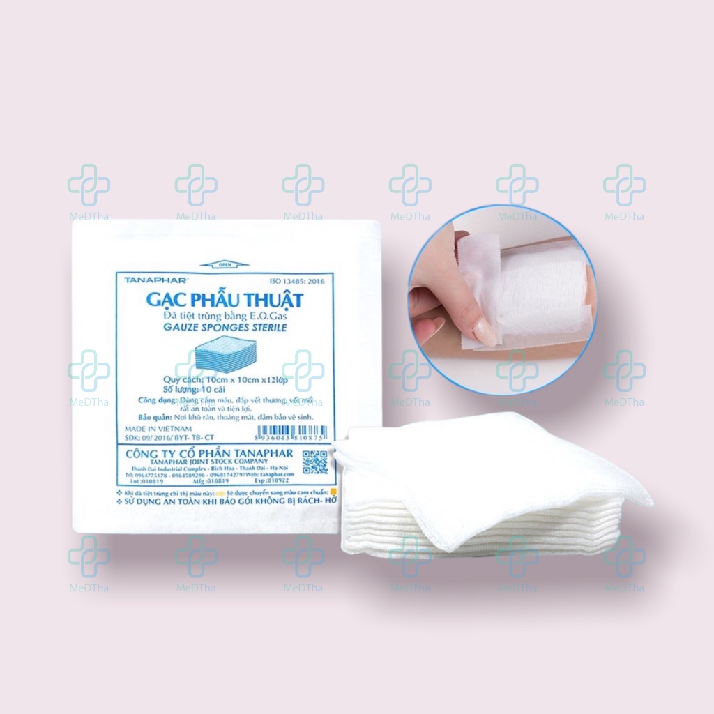 Gạc Phẫu Thuật Đã Tiệt Trùng TANAPHAR - Gạc Y Tế, Băng Vết Thương 8 Lớp Và 12 Lớp