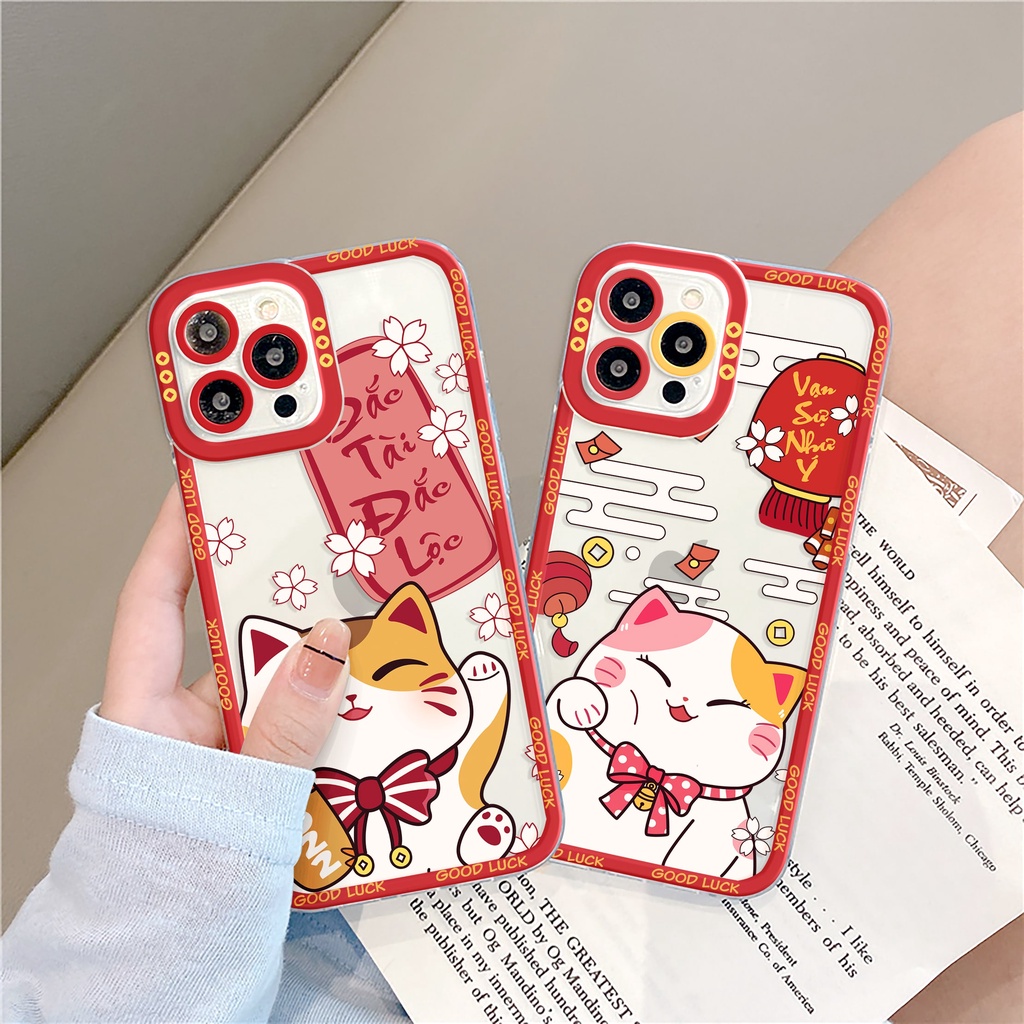 Ốp lưng iphone Lucky Cat cạnh vuông 6/6plus/6s/6splus/7/7plus/8/8plus/x/xr/xs/11/12/13/pro/max/plus/promax | BigBuy360 - bigbuy360.vn