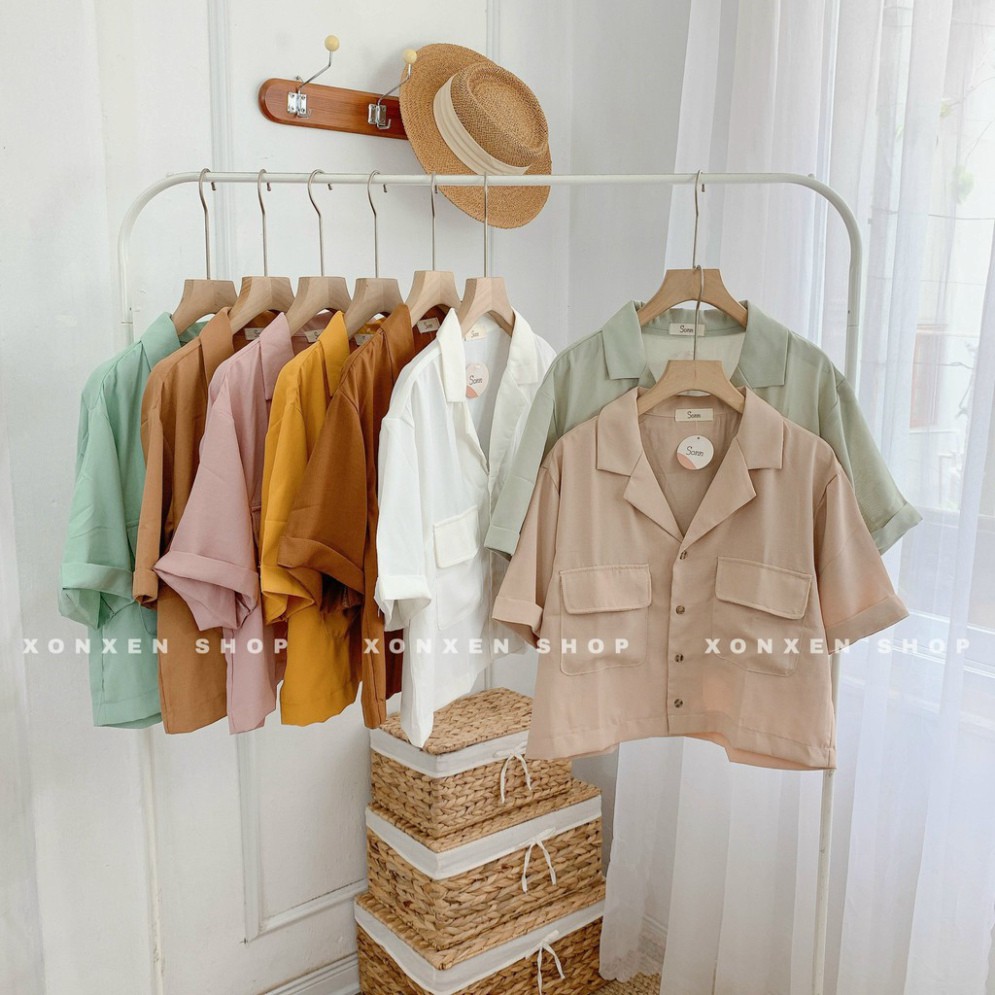 ÁO SƠ MI NỮ XONXEN SHOP, áo sơ mi cổ vest túi trước, freesize, mã 43
