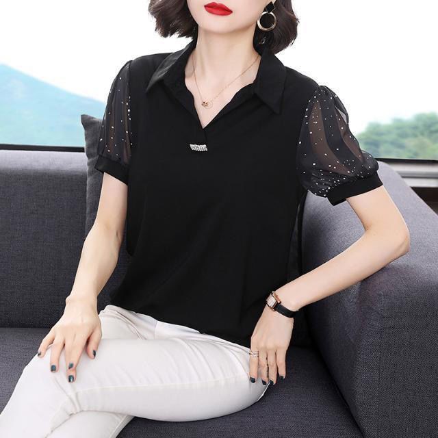 Đầu xuân của các bà mẹ trung niên trang phục mới 2021 Áo sơ mi voan tay ba phần tư, áo sơ mi nữ, áo lưới rời với tay áo | BigBuy360 - bigbuy360.vn