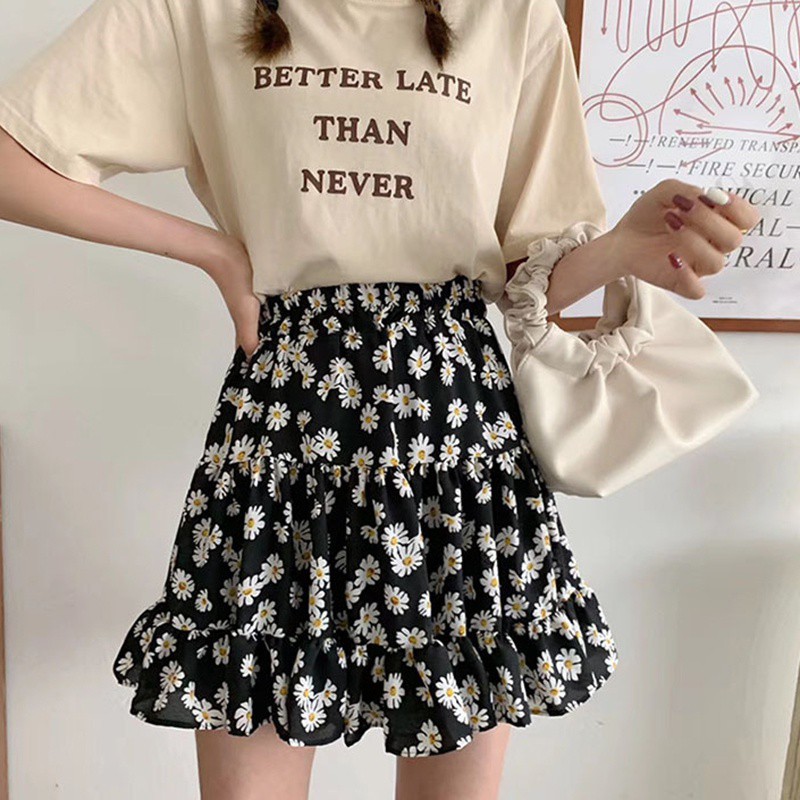 Chân Váy Lưng Cao Chất Chiffon Hoạ Tiết Hoa Thiết Kế Ngọt Ngào | BigBuy360 - bigbuy360.vn