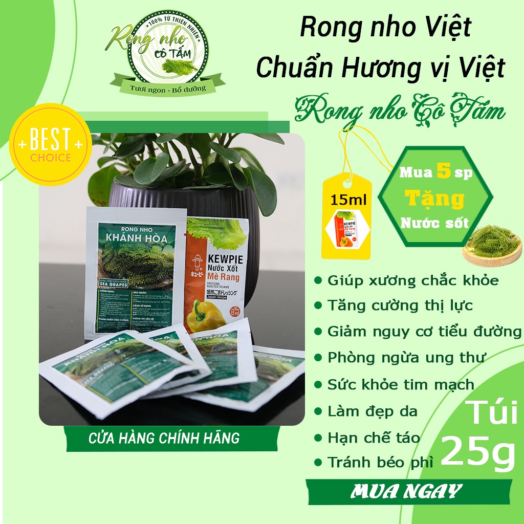 Rong nho tách nước Khánh Hòa - 25g, rong nho khánh hoà, 𝑭𝑹𝑬𝑬𝑺𝑯𝑰𝑷, rong nho khô, thực phẩm vàng(mua 5 tặng sốt) | BigBuy360 - bigbuy360.vn