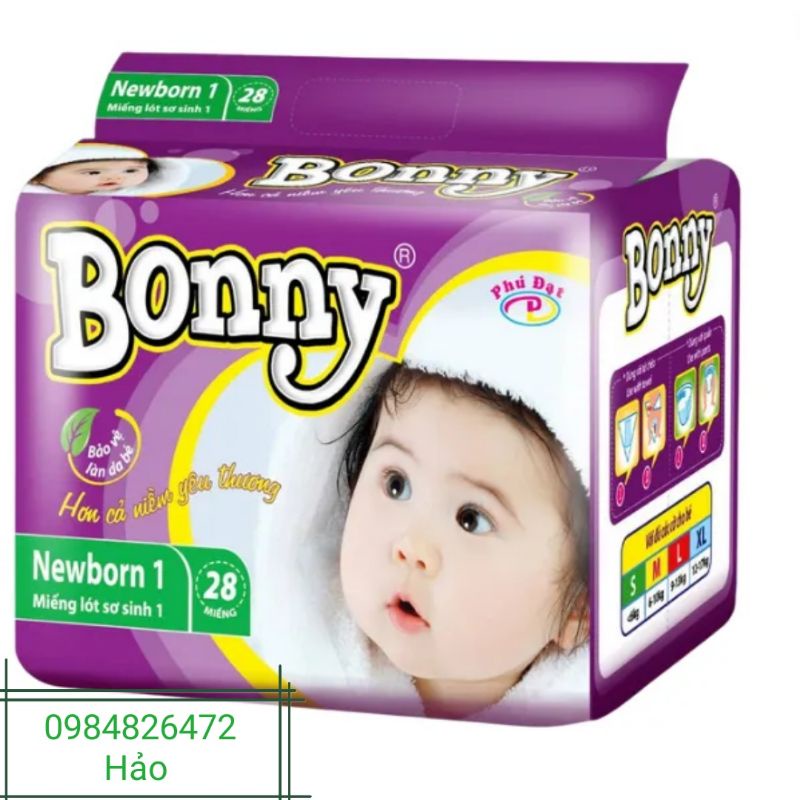 Miếng lót sơ sinh Newborn 1 BONNY túi 28 miếng mềm mỏng êm ái, bảo vệ làn da bé