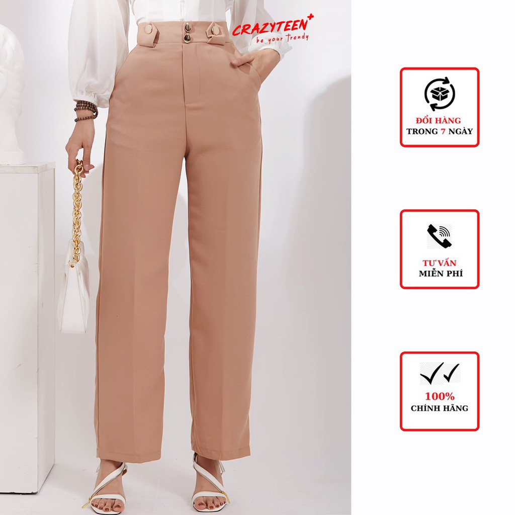 Quần ống suông nữ CRAZYTEEN phối nút sang trọng Q0002 | BigBuy360 - bigbuy360.vn
