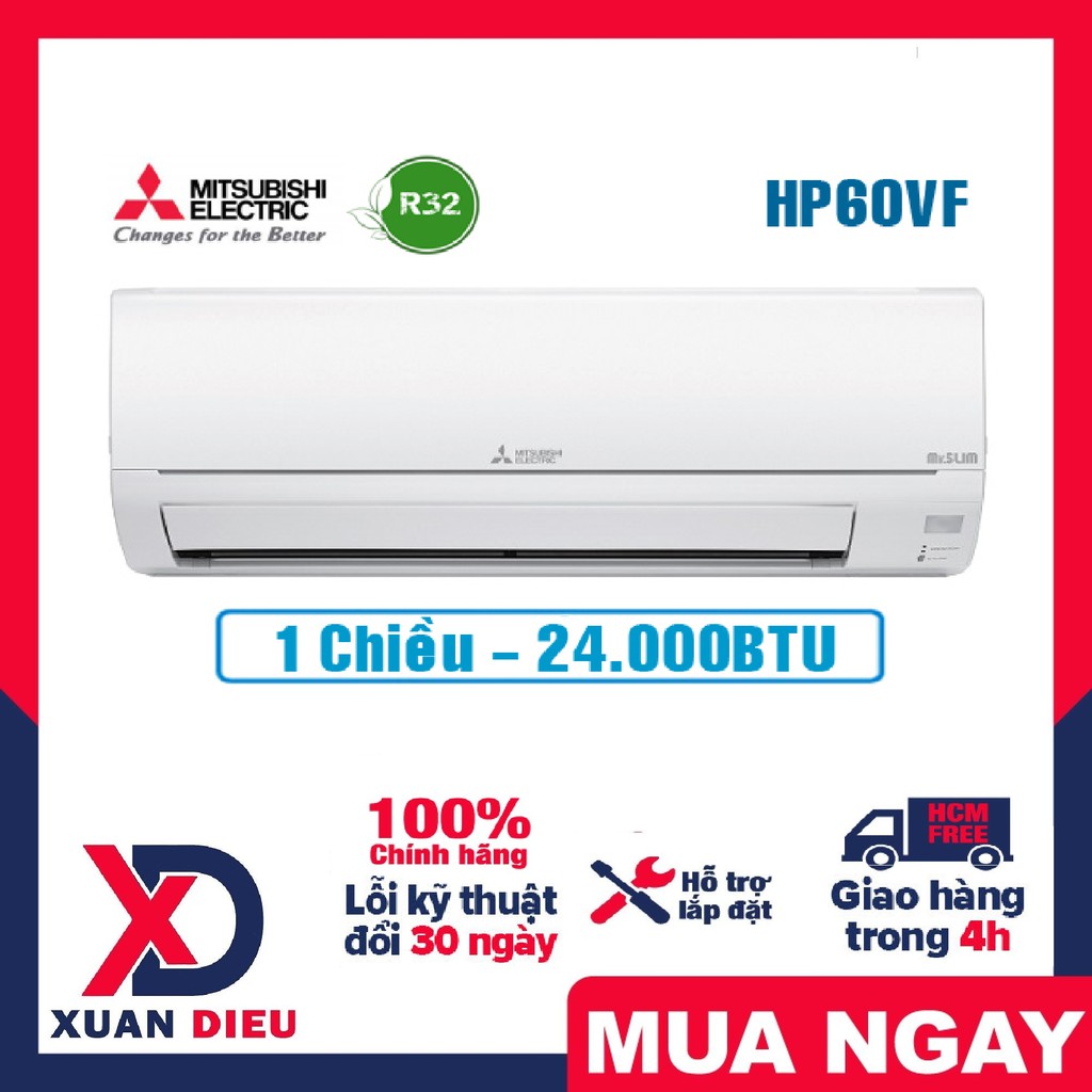 Máy Lạnh Mitsubishi Electric (2.5hp) MS-HP60VF Màng lọc Nano Platinum khử mùi kháng khuẩn hiệu quả