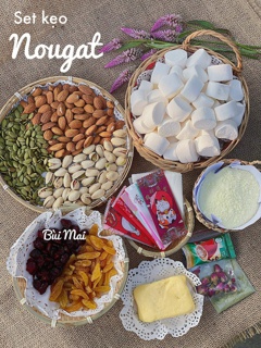 Set nguyên liệu làm kẹo nougat ngọt nhẹ, full hạt ( mua 2 sét đc tặng máy Zip túi kẹo)(handmade)