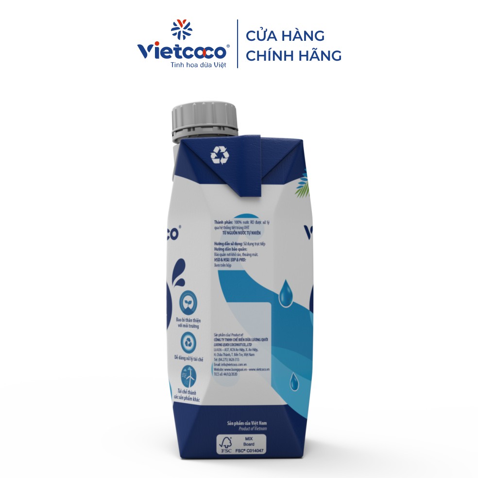 Nước tinh khiết UHT Vietcoco hộp 330ml