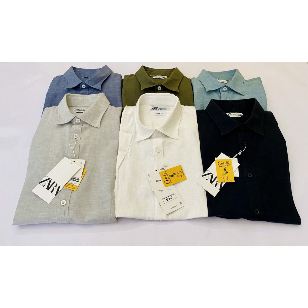 Áo Sơ Mi Nam Ngắn Tay ZARA Linen Mềm Nhẹ
