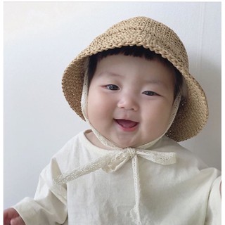 Mũ Ajuma cói mùa hè dễ thương cho trẻ em - Mũ và Phụ kiện handmade cho bé