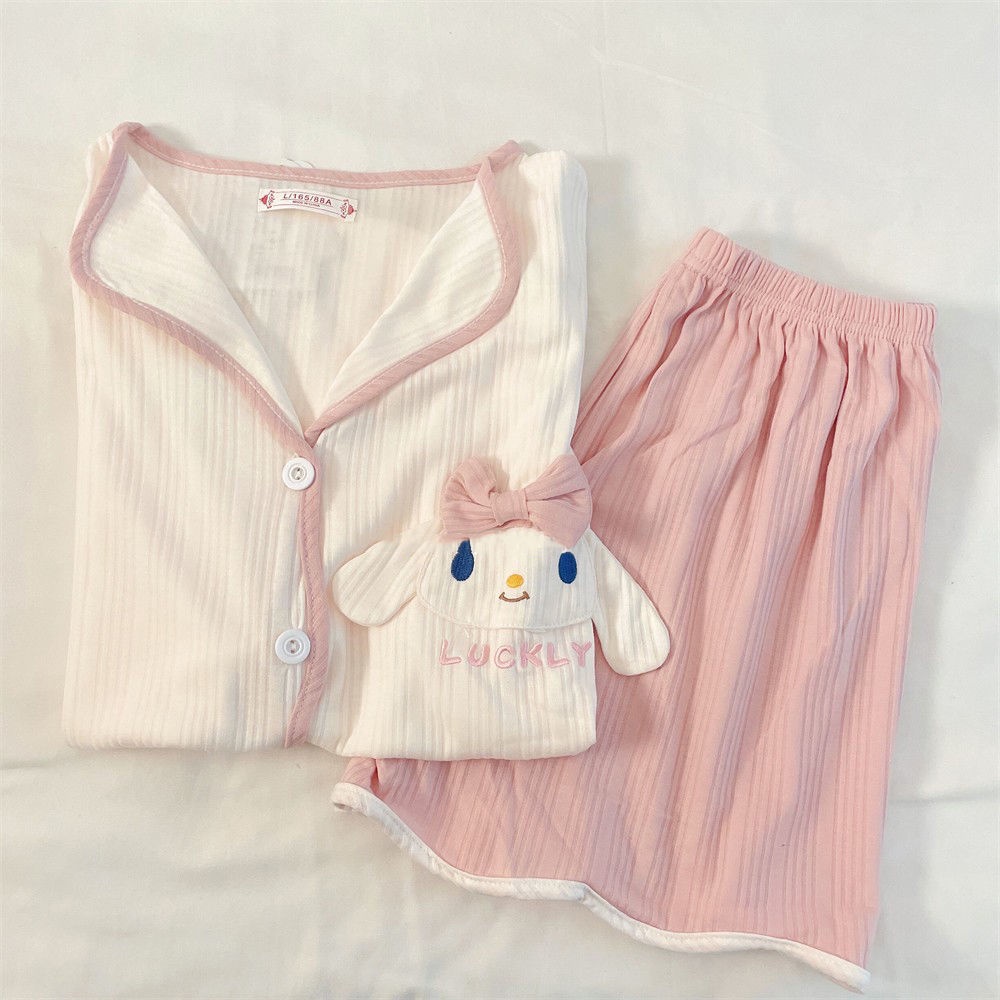 Bộ Đồ Ngủ Tay Ngắn Màu Hồng Lingna Belle Dễ Thương Dành Cho Nữ
