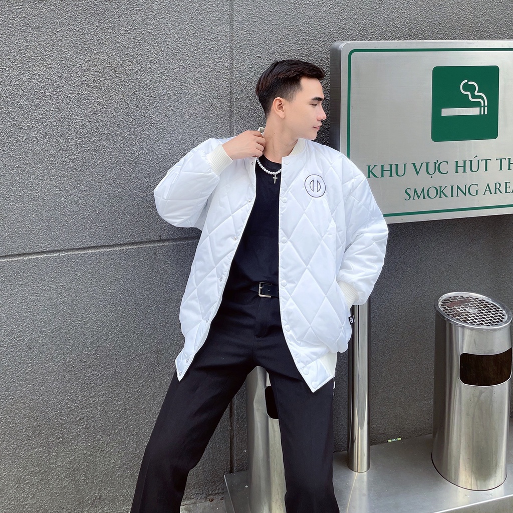 Áo khoác bomber nam, áo phao nữ chần bông màu trắng local brand ONTOP Cotton-padded Bomber Jacket
