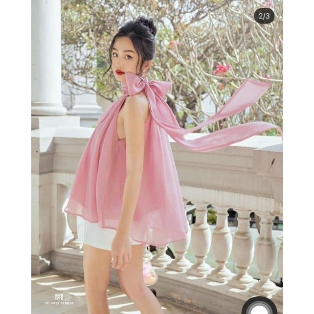 Áo voan kiến sát nách cột nơ siêu phẩm cực hot