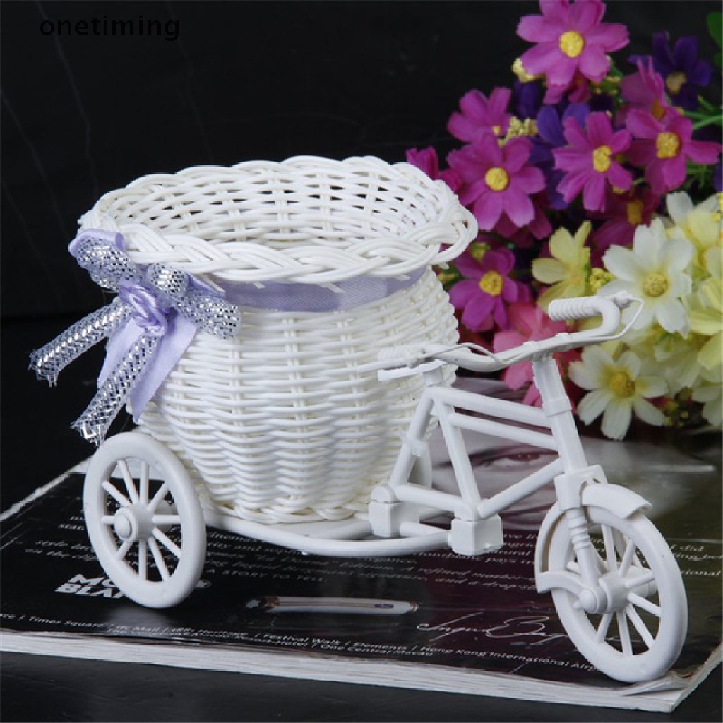 Otvn Excellent White Tricycle Bike Flower Basket Container For Flower Plant Home Decor Vase Jelly