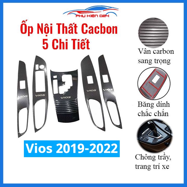Ốp nội thất Vios 2019-2020-2021-2022 vân Cacbon bảo vệ chống trầy xước và làm đẹp xe