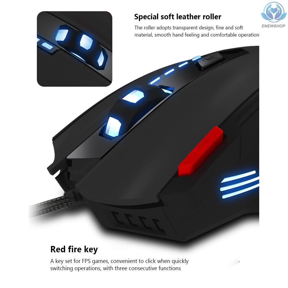 【enew】ZELOTES T-60 3200DPI Wired Gaming Mouse Optical Adjustable USB Computer Programmable LED Backlight Mice 7 Buttons Gaming Mouse for PC Laptop Gamer