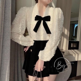 Áo sơmi lông cổ nơ( kèm ảnh thật shop chụp)