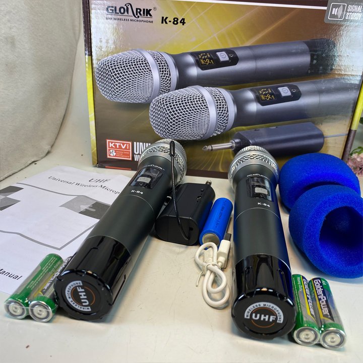 Micro karaoke đôi không dây UHF chính hãng Glosrik K84 - Hỗ trợ các thiết bị có jack cắm 3.5mm và 6.5mm mới