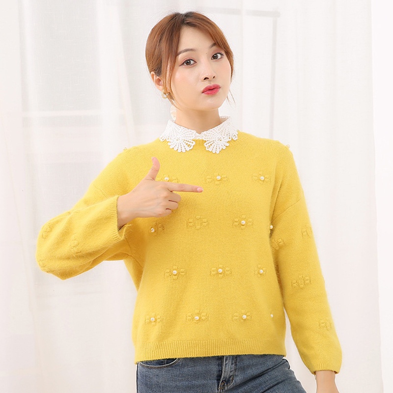 Cổ Áo Sơ Mi Giả Vải Jacquard Phối Ren Họa Tiết Hoa Có Thể Tháo Rời Cho Nữ