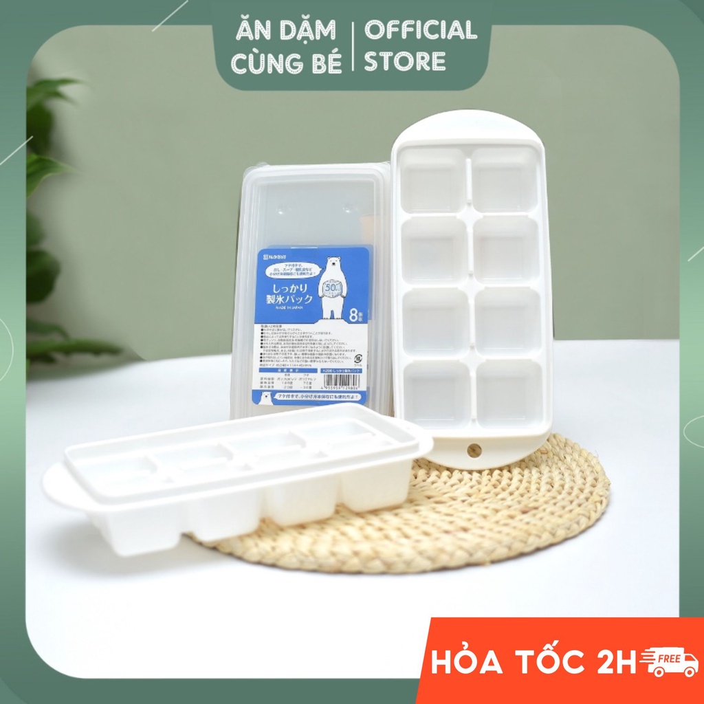 Khay hộp trữ đông đồ dụng cụ ăn dặm kiểu Nhật khay làm đá cho bé có nắp đậy NAKAYA 29806