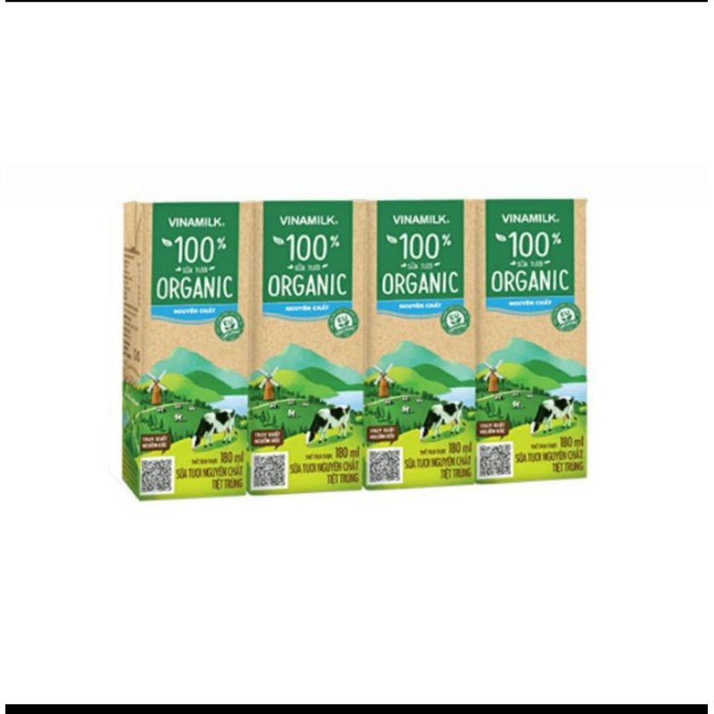 SỮA TƯƠI TIỆT TRÙNG VINAMILK 100% ORGANIC KHÔNG ĐƯỜNG-LỐC 4 HỘP X180ML(mẫu mới)