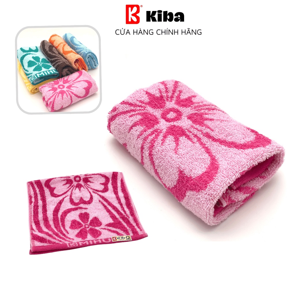 Khăn Mặt MIHU (Thương Hiệu KIBA) Hoa Tiết Hoa Cỡ Nhỏ 28x48cm, Chất Cotton Loại Mỏng, Nhẹ, Thấm Hút, Êm, Mềm, Dễ Giặt