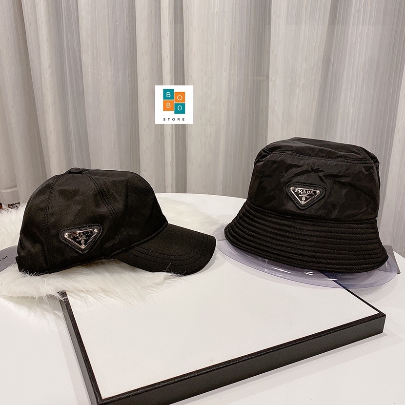 MŨ BUCKET  GIÓ 2 LỚP  PRADA LOGO KIM LOẠI - CỰC CÁ TÍNH