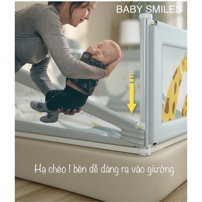 (RẺ NHẤT SHOPEE MẪU MỚI 2022) Thanh Chắn Giường Baby Smiles nâng cấp hạ chéo 1 bên độ cao 65-95cm