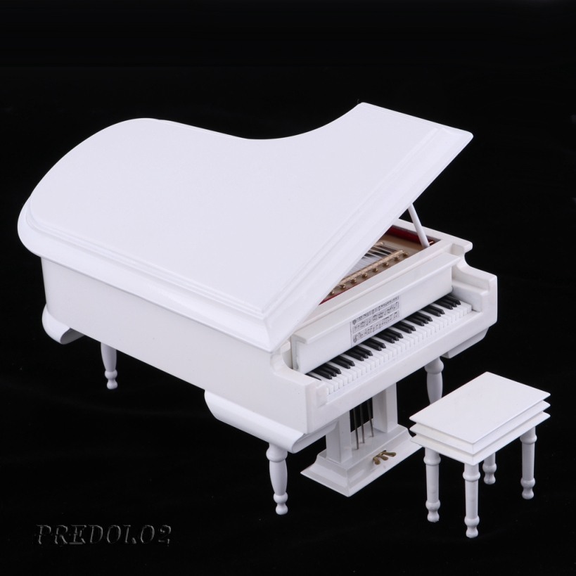 [Predolo2] Hộp Nhạc Hình Đàn Piano Trắng Tỉ Lệ 1 / 8 Trang Trí Nhà Búp Bê