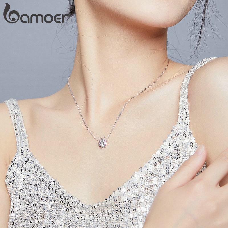 Dây Chuyền Bamoer SCN400 Chất Liệu Bạc 925 Mặt Bọ Rùa Màu Hồng Dài 45cm Làm Quà Đẹp Mắt