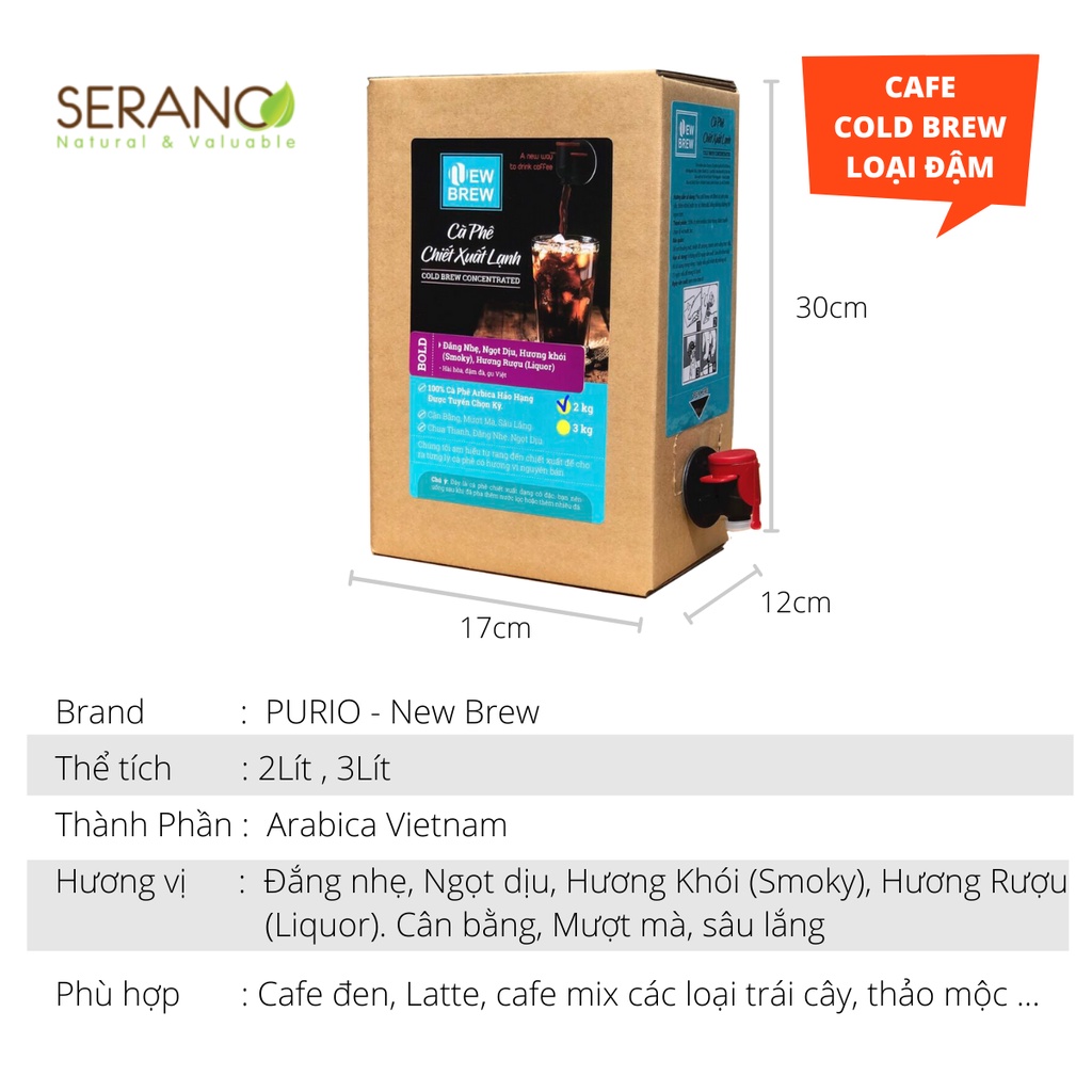 Cà phê pha sẵn uống liền cold brew coffee ủ lạnh New Brew Bold 3 lít, 100% cafe nguyên chất, đóng túi gói vô trùng