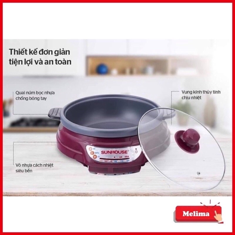 Nồi lẩu điện, Nồi lẩu Sunhouse SH535L, chính hãng, nấu siêu nhanh, an toàn khi sử dụng