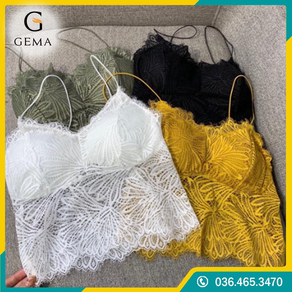 Áo Ren 2 Dây Croptop, Áo Sợi Bún Hai Dây Ren Có Mút Đệm tôn vòng 1