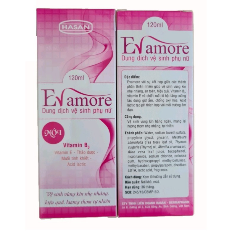 Dung dịch vệ sinh phụ nữ Evamore Eva More Hasan Ha San 120ml hoa hồng