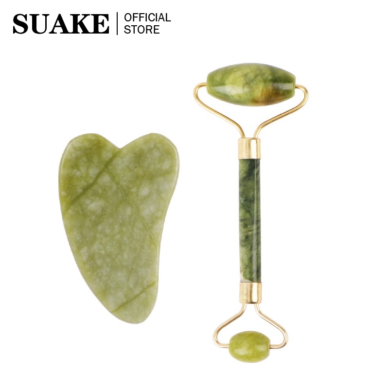 Thanh lăn/Tấm guasha SUAKE bằng đá ngọc bích massage mặt độc đáo