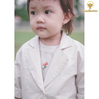 [ẢNH THẬT] set đầm vest blazer màu kem vải linen tưng thân thiện trẻ em (vải tốt - may kĩ)