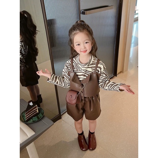 Set da áo vằn 3 chi tiết cho bé gái