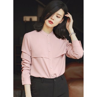 {Thời trang công sở nữ}Áo sơ mi nữ tay dài cổ trụnữ tính hiên đại chất lượng rẻ đẹp 2018 - 2019