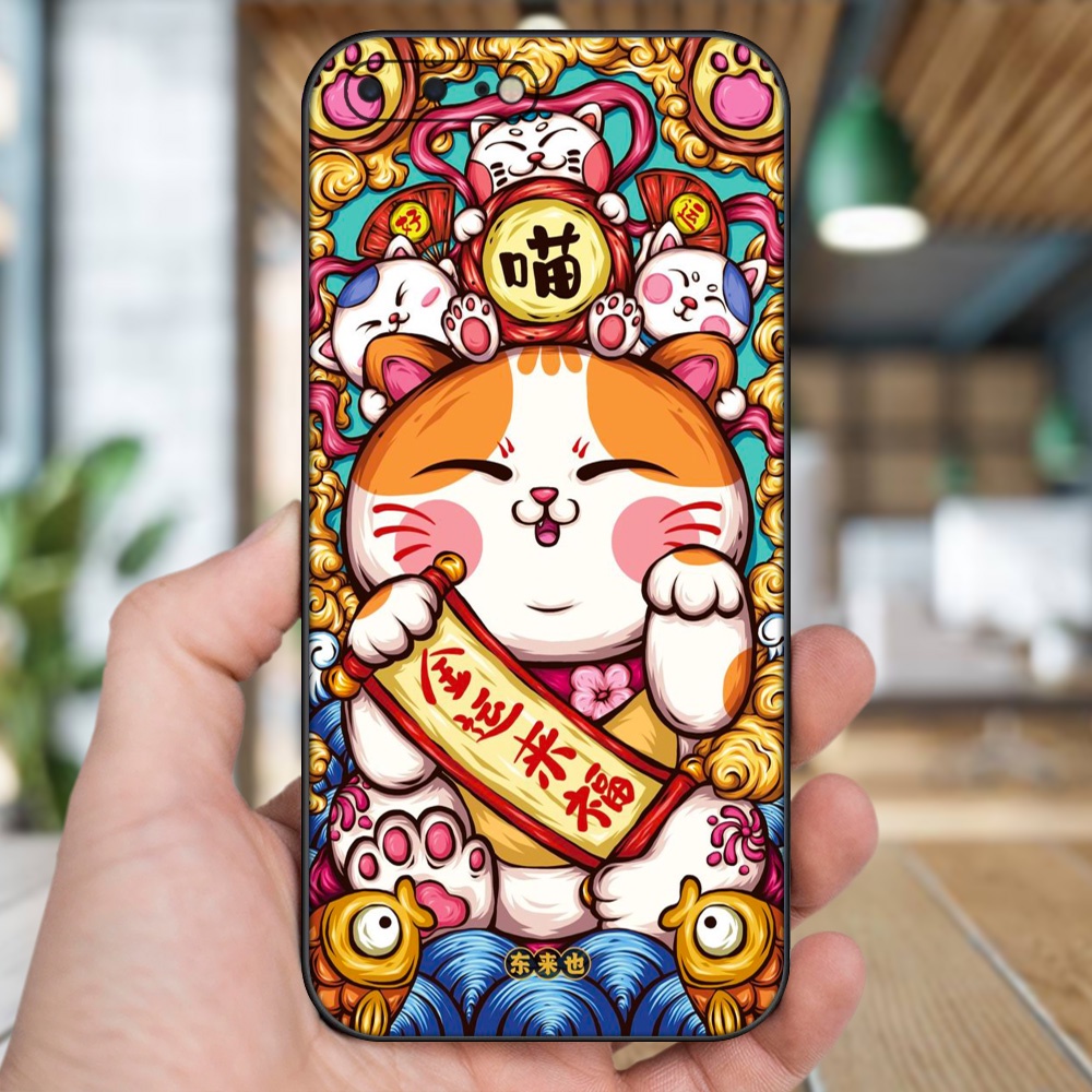 Ốp lưng iPhone 7 Plus, 8 Plus dẻo đen cạnh vuông in hình Mèo Thần Tài dễ thương