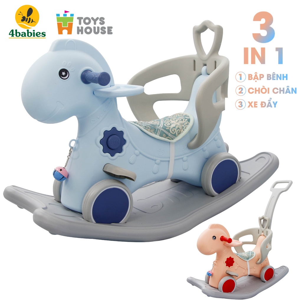 Ngựa bập bênh cao cấp 4 trong 1 kiêm xe chòi chân, xe kéo dây, xe đẩy dạo chơi cho bé chính hãng Toyshouse kèm nhạc, đèn