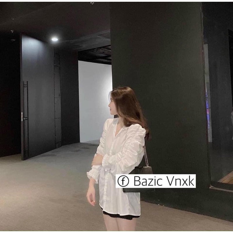 [Mã WASKT304 giảm 15% tối đa 30K đơn 99K] Áo sơ mi cổ tàu tay nhún☘️Áo sơ mi trắng tay dài nữ☘️{freeship} | BigBuy360 - bigbuy360.vn