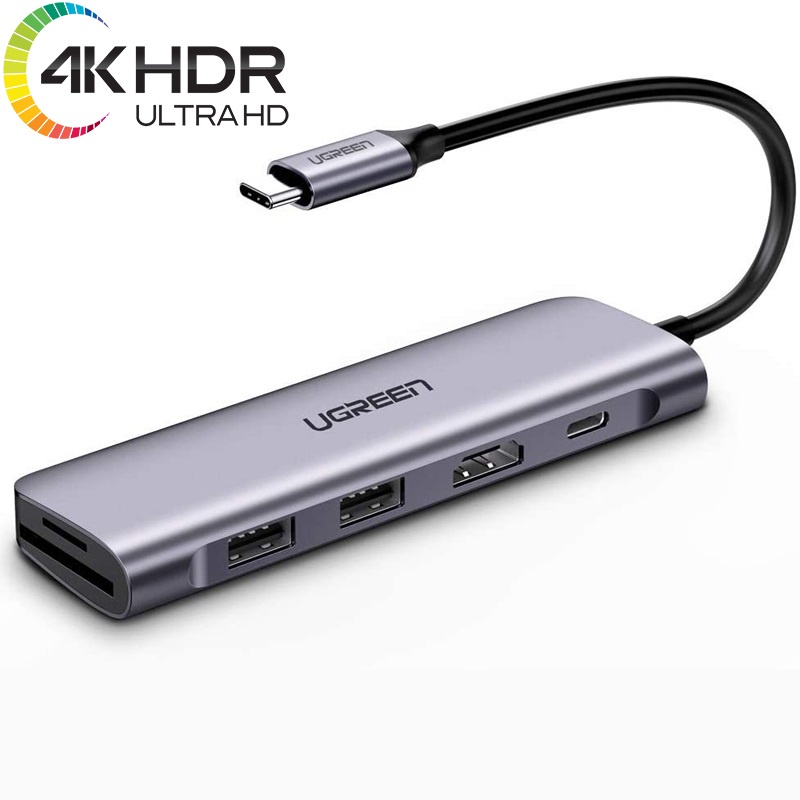 HUB bộ chuyển đổi USB Type C sang HDMI/USB 3.0/SD/TF hỗ trợ sạc cổng USB Type-C chính hãng Ugreen 70411