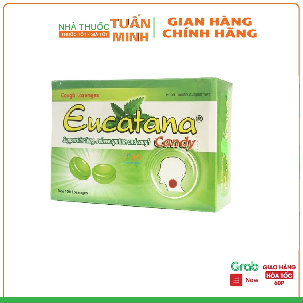 Kẹo ngậm ho Eucatana  Hỗ trợ giảm ho bổ phế giảm đờm đau rát họng khản tiếng  (Hộp 100 Viên)