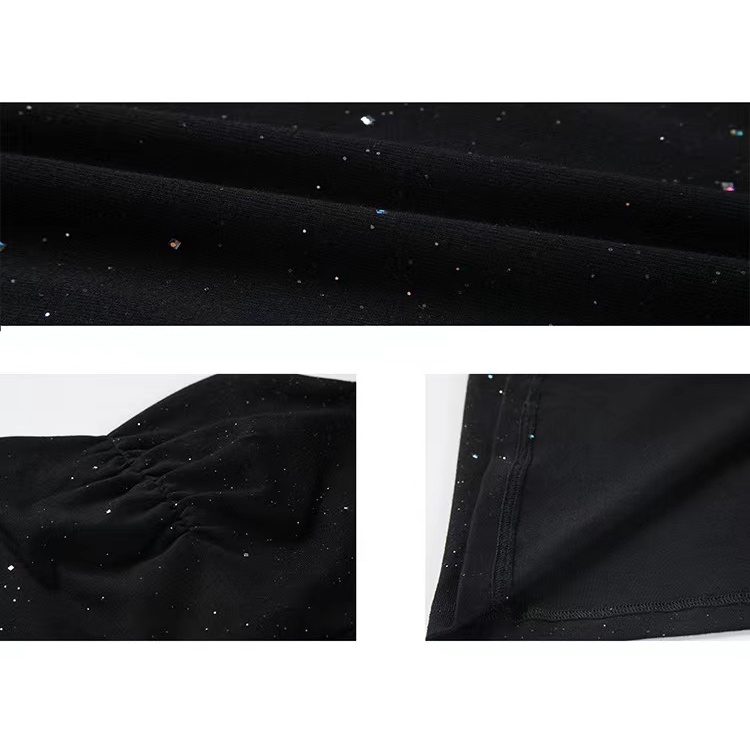 Đầm Hai Dây Đính Kim Sa Xẻ Tà Màu Đen Phong Cách Pháp Quyến Rũ