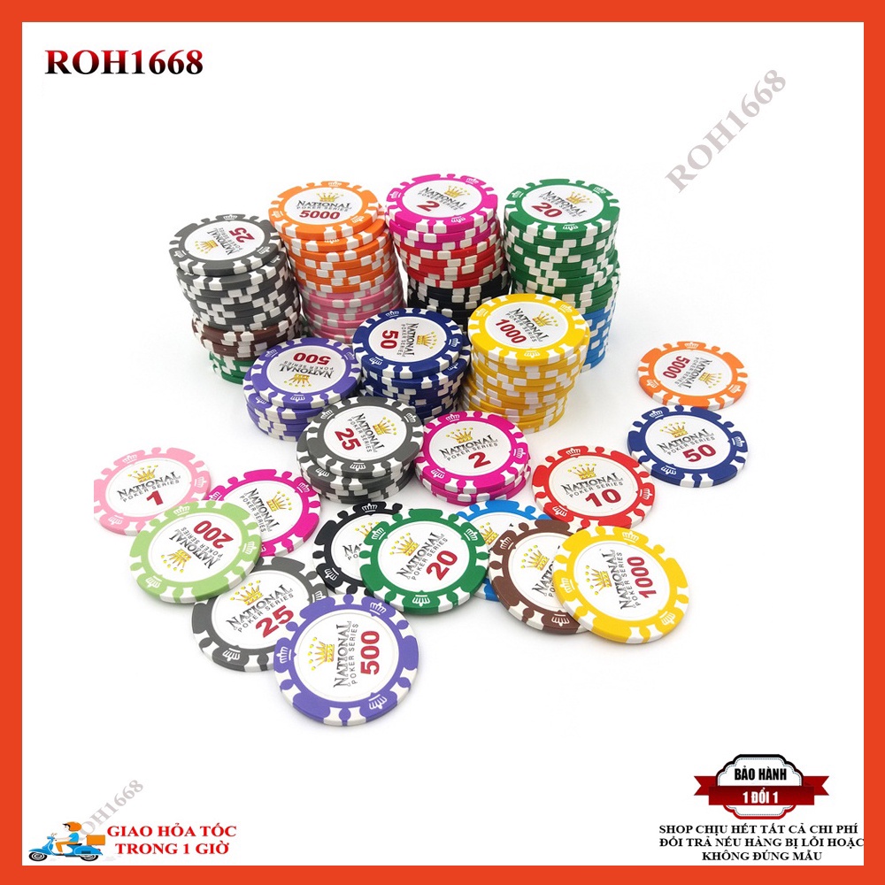 Chip poker có số , phỉnh poker , chip dòng Nation.al Vương Niệm chất nhựa cao cấp PK 12