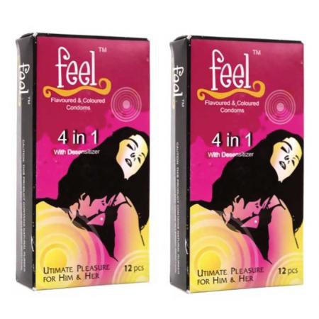 Combo 2 Hộp Bao Cao Su  Kéo Dài Thời Gian Feel 4 In 1 Gai Nỗi 24 BCS