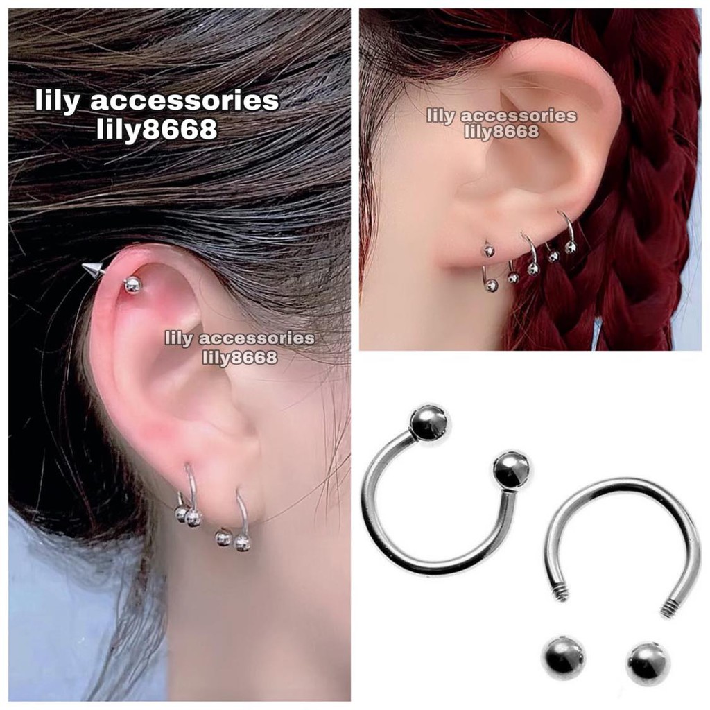 U-SHAPED EARRING khuyên tai titan chữ U 2 đầu bi vặn không gỉ không đen không dị ứng nam nữ unisex bts