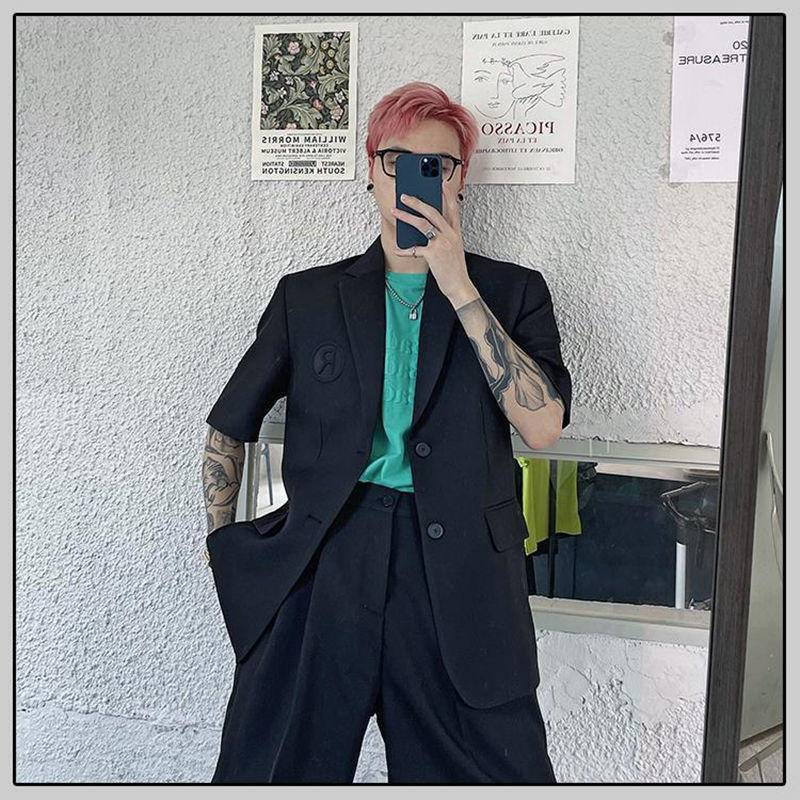 Áo Khoác Blazer Tay Ngắn Dáng Rộng Màu Sáng Phong Cách Hàn Quốc Sang Trọng Cho Nam